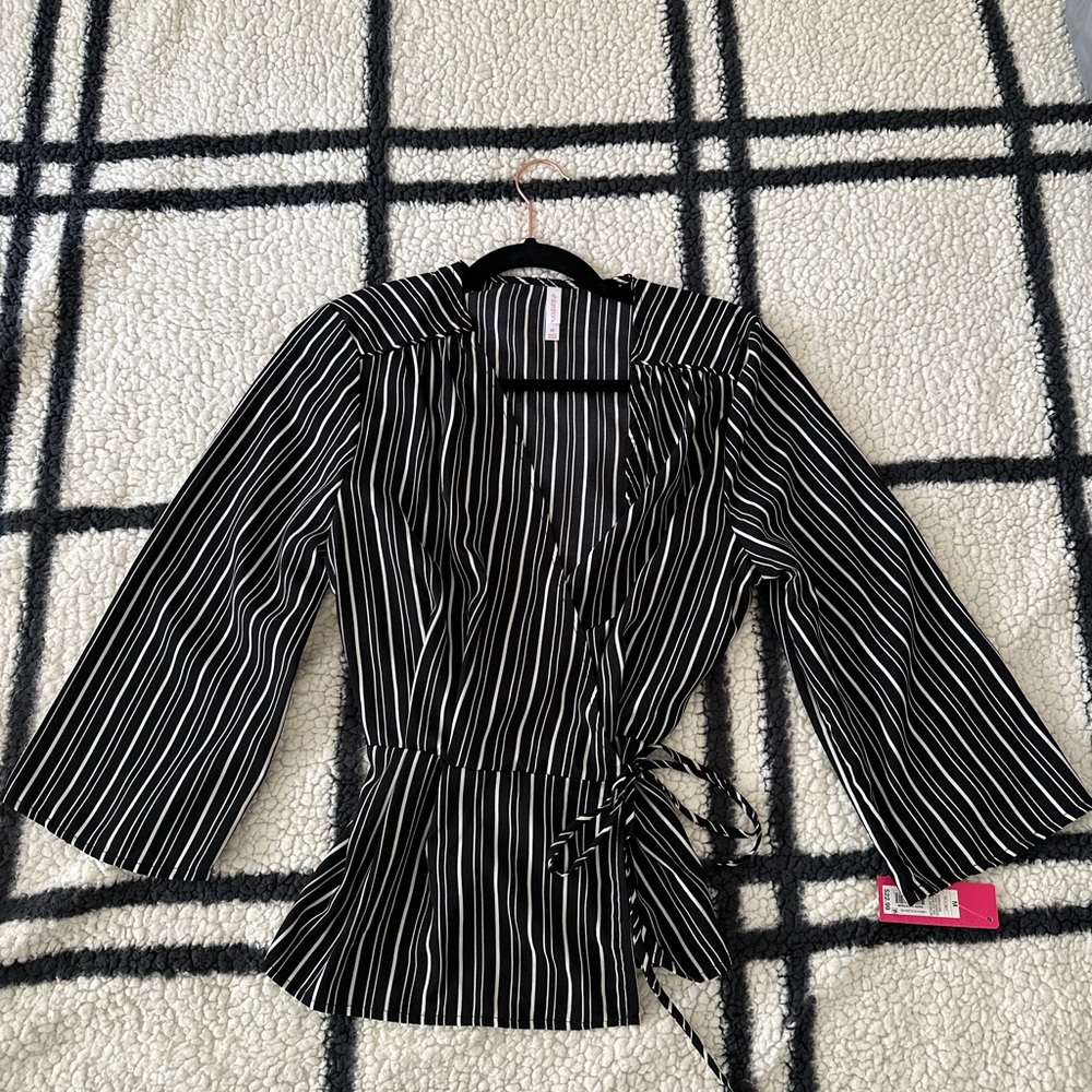 Black and White Striped Wrap Top